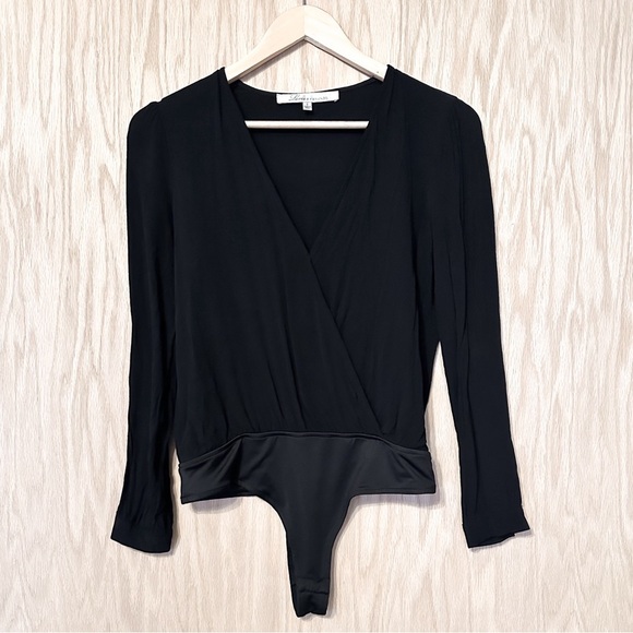 Lovers + Friends Long Sleeve Black Bodysuit Wrap V-Neck - Picture 2 of 8